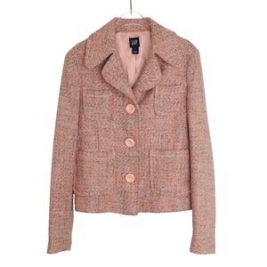 90s Vintage GAP Pink Tweed Blazer Peacoat Jacket Small Multicolor Threadwork